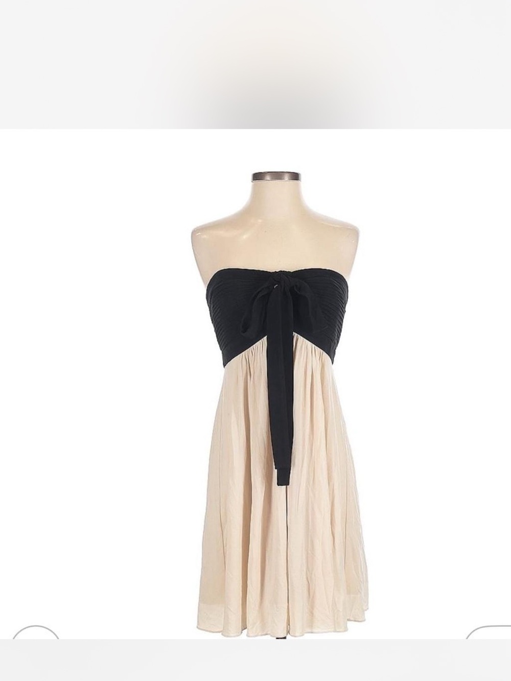 BCBGMaxAzria Black & Cream Strapless Tie-Front Dress